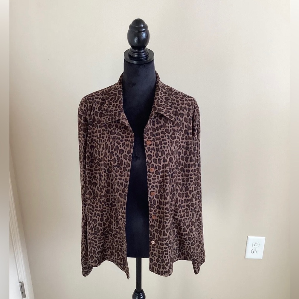 C.B. Casual Women’s Brown Black Leopard Print Blazer Size Large EUC